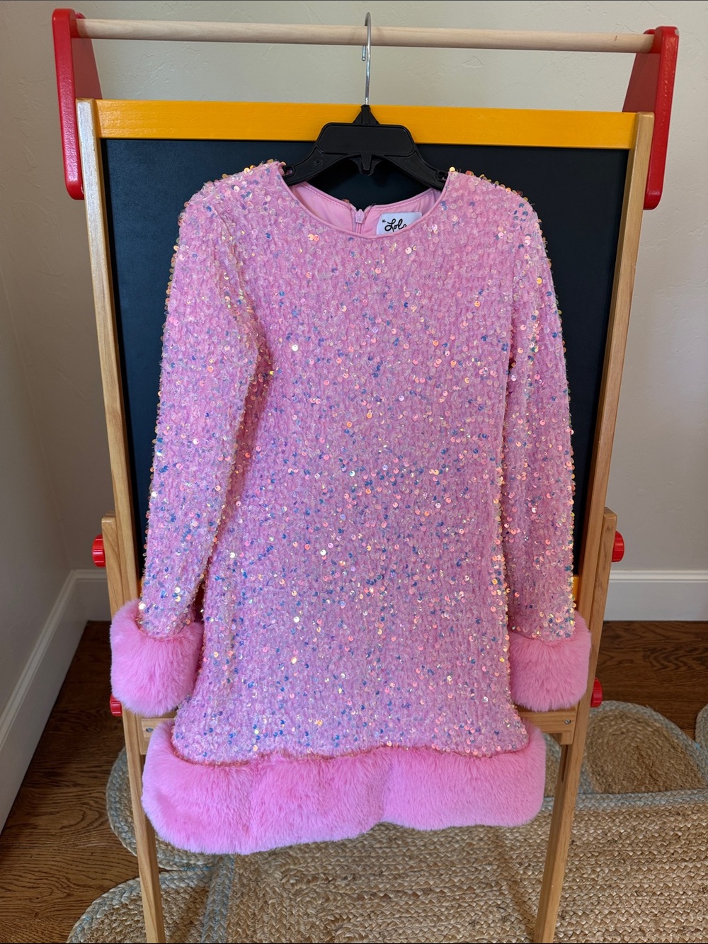Sweet Pink Sequin & Faux-Fur Trim Girls' Formal Dress
